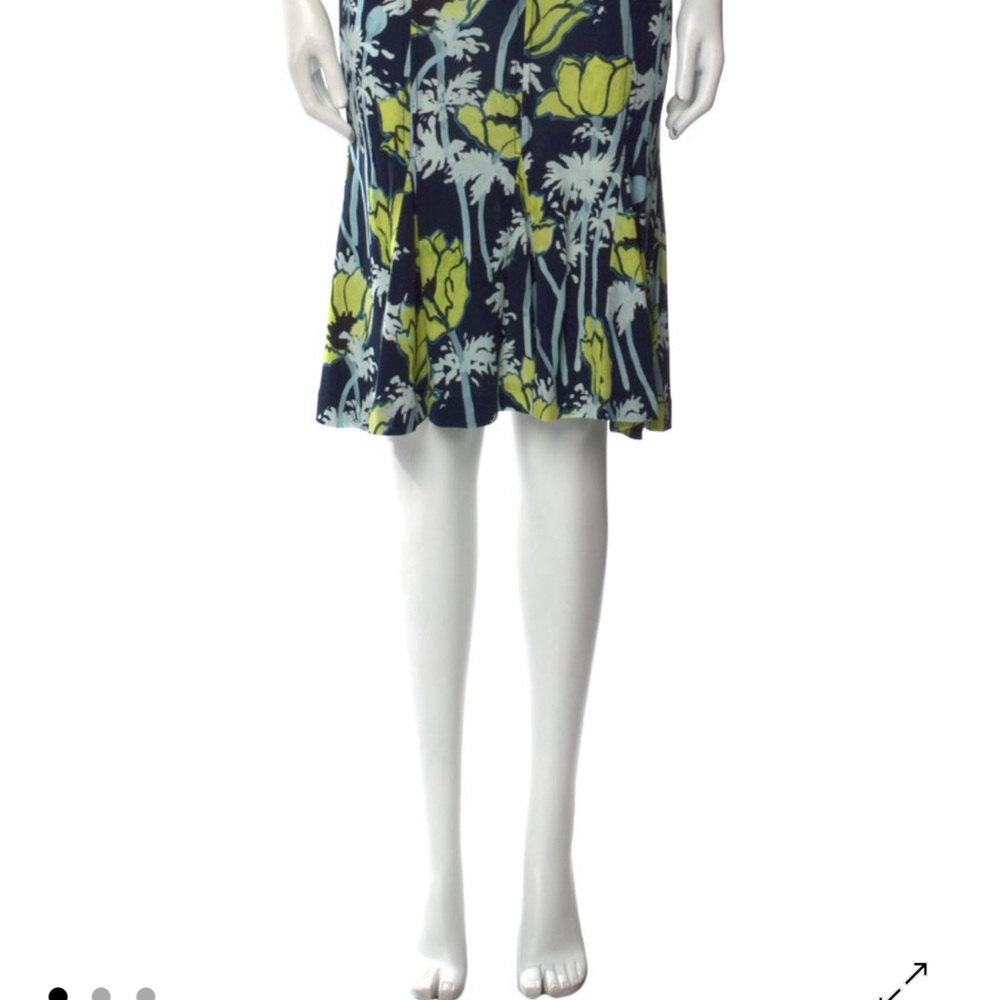 Tory Burch Etno Paisley Navy and Yellow Floral A-Line Skirt